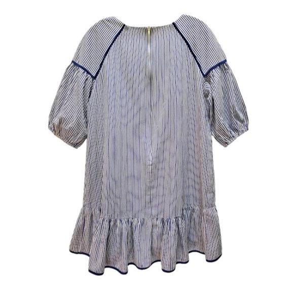 Love & Bravery Lightweight Nautical Blue Striped V-Neck 3/4 Sleeve Dress -Size L - Picture 3 of 5